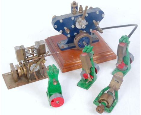Six miniature oscillating steam engines to include a 90 degree opposing V paired 2 cylinder engine with displacement lubricat
