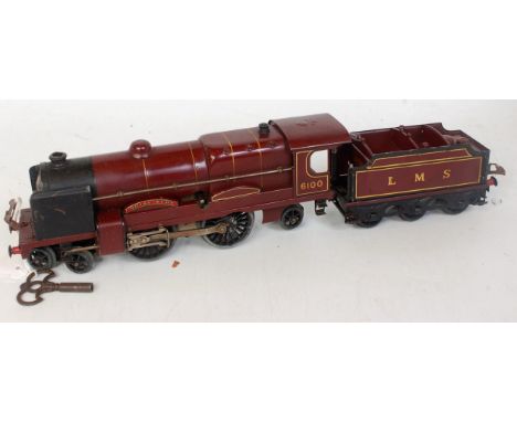 Hornby 1936-41 maroon LMS 4-4-2 c/w 'Royal Scot' with smoke deflectors, No. 6100, small chips and scratches to body, bogie wh
