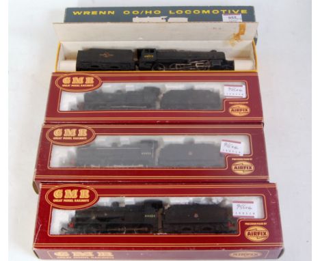 A Wrenn 2224 BR black class 8F engine and tender No. 48073 weathered  (F-BG) sold with 3 GMR Airfix class 4F engines and tend