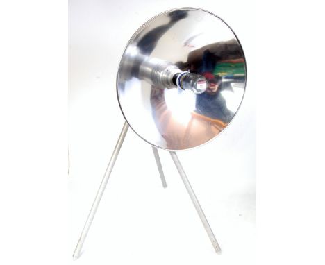 Possibly a Stirling Cycle hot air device, an alloy tripod supporting an 18 inch diameter polished metal dish with the Hot Air