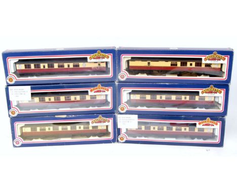12x Bachmann Thompson coaches, six BR crimson/cream and six BR maroon, various types