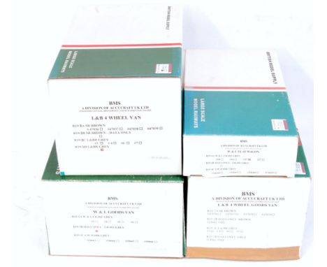 4x BMS (Accucraft) GI light grey 4 wheel wagons including W&L flat wagon box code R19-4A No. 17, W&L one plank wagon (Match t