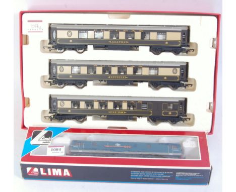 A Lima Class 73 diesel electric No. E6012 in BR blue with Golden Arrow logo, and 3 Hornby Pullman coaches in umber/cream - Ag