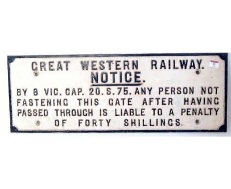 Great Western Railway 'Fasten Gate' notice in larger style, restored a long time ago, with white background and black letters
