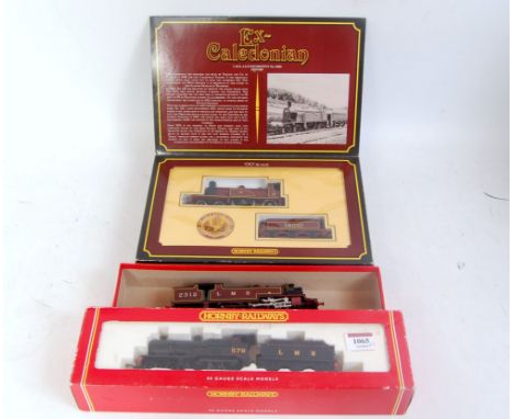 A Hornby R 763 LMS red 'single' engine and tender No. 14010 (G-BF), LMS lined black R2099A class 2P engine and tender (G-BG) 