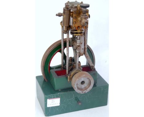 Scratch built (Stuart parts?) vertical steam engine, 1 inch bore x 1 inch stroke cylinder, 5.5 inch heavy 5 spoke flywheel an
