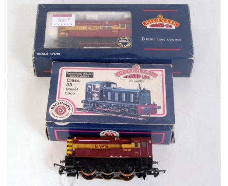 Three 0-6-0 diesel shunters - Bachmann 31-350 Class 03 D2000 BR green (E)(BE), Bachmann 32-103 class 08 08921 EWS some steps 
