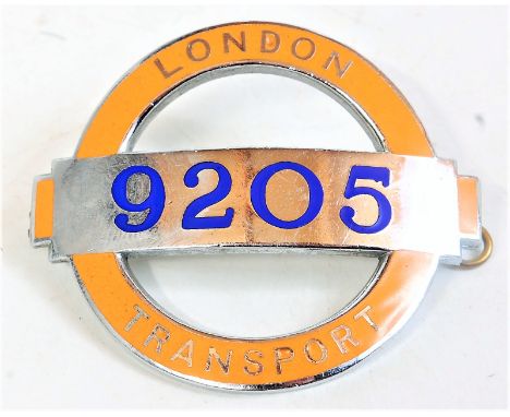 London Transport yellow enamel cap badge No. 9205 manufactured by Dingley, Birmingham