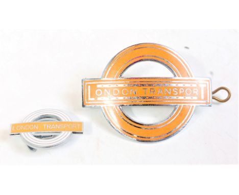 London Transport yellow enamel and chrome cap badge and similar lapel badge 