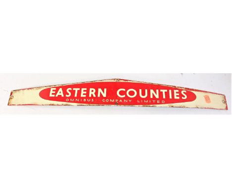 An original vintage enamel Eastern Counties Omnibus Co Ltd poster board enamel sign red & cream example, some tarnishing to e