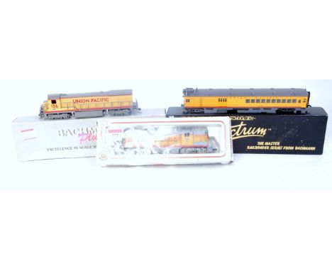 A Bachmann USA H0 Union Pacific GP18 diesel (VG,BG), a Bachmann UP B23-7 diesel No. 156 (VG,BG), and a Bachmann Spectrum UP G