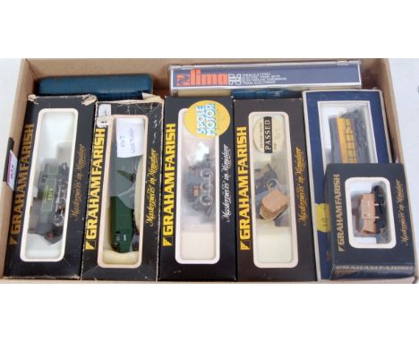 Mixed N gauge collection including Lima Union Pacific Bo-Bo diesel, Farish Southern 0-6-0 locomotive, 3 other diesels and 2 c