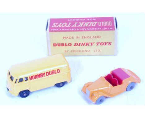 Two Dublo Dinky toys - 071 Volkswagen delivery van, black treaded wheels (E-NM)(BE), 062 Singer Roadster (M)