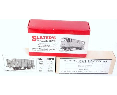 2x Slater's  wagon kits - 7053 LMS/BR 20 ton brake van (M-BG), 7042 LNER/North Eastern 20 ton hopper wagon (M-BF), with a J&G