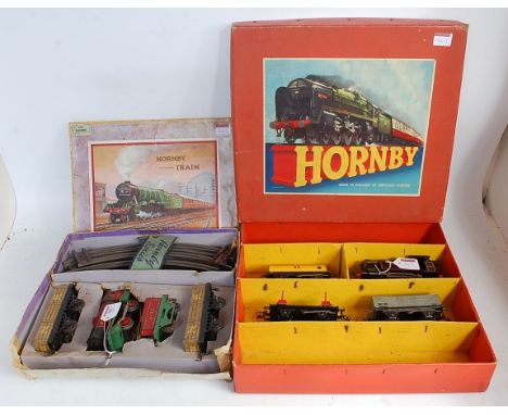 Hornby 1933-4 M1 c/w NE goods set comprising red boiler, green base loco missing chimney, red with green base 3132 tender and