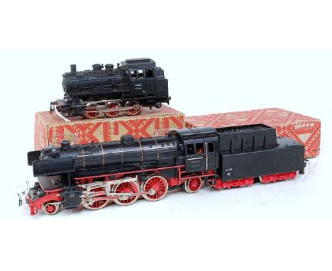 A Marklin 3-rail 3005 DB BR23 2-6-2 No. 23014 (VG) in replacement box with tender No. DA809 (VG-BVG) and a CM800 DB BR89 0-6-