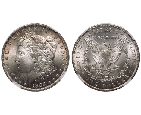UNITED STATES. Morgan dollars, 1878-1904. Silver 1 Dollar, 1885 O. New Orleans. E. PLURIBUS. UNUM, date below Morgan type bus
