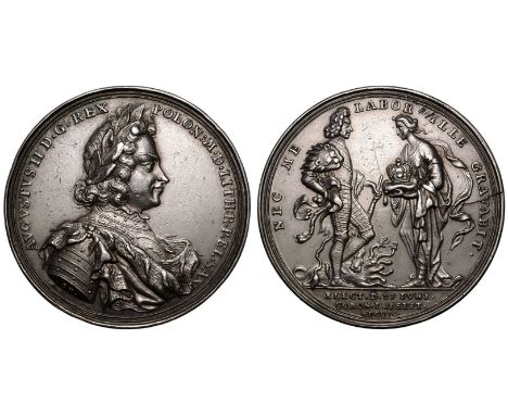 GERMANY. SAXONY-ALBERTINE. Augustus II, 1697-1733. Silver Medal, 1697. Coronation of August II as Frederick Augustus of Polan