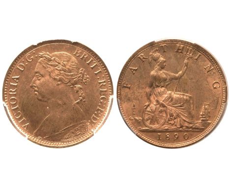 UNITED KINGDOM. Victoria. Bronze farthing, 1890. Royal Mint. Obv: Second laureate portrait ('Bun Head') of Queen Victoria fac
