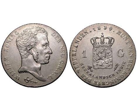 INDONESIA. DUTCH EAST INDIES. William I, 1816-1840. Silver 1 Gulden, 1839. Royal Dutch Mint. Obv: WILLEM KONING DER NED. G.H.