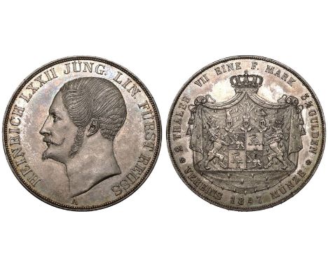 GERMANY. PRINCIPALITY OF REUSS-LOBENSTEIN-EBERSDORF. Heinrich LXXII, 1824-1848. Silver 2 Taler, 1847 A. Berlin. Obv: HEINRICH