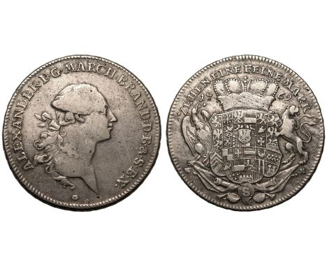 GERMANY. MARGRAVIATE OF BRANDENBURG-ANSBACH. Charles Alexander, 1757-1791. Silver 1 Taler, 1769. Schwabach, Germany. Obv: ALE