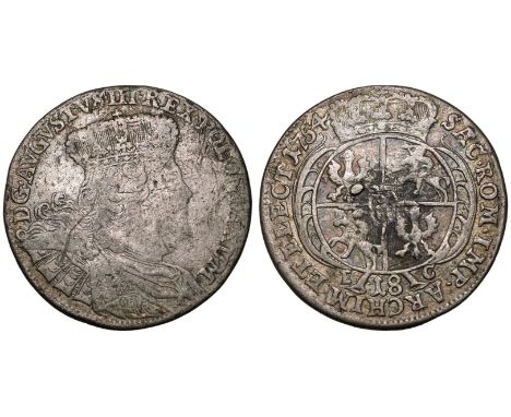POLISH - LITHUANIAN COMMONWEALTH. August III, 1734-63. Silver Ort / 18 Groszy, 1754 EC. Lipsk. Obv.: D·G·AVGVSTVS·III·REX·POL