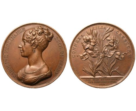 ITALY. NAPLES. Caroline Ferdinand, 1798-1870. Bronze Medal, 1816. By R. Gayrard and J. Barre, on the marriage of Marie-Caroli