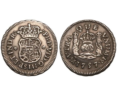 MEXICO. NEW SPAIN. Ferdinand VI, 1746-59. Silver 1/2 Real, 1757. Mexican mint. Obv: ·FRD·VI·D·G·HISP·ETIND·R·, crowned shield