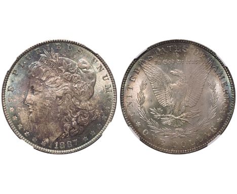 UNITED STATES. Morgan dollars, 1878-1904. Silver 1 Dollar, 1887. Philadelphia. E. PLURIBUS. UNUM, date below Morgan type bust