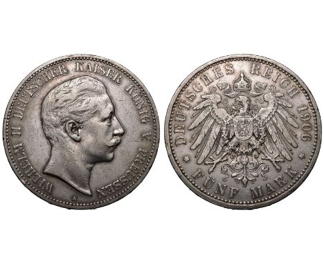 GERMANY. PRUSSIA. Wilhelm II. Silver 5 Mark, 1906 A. Berlin. Obv: WILHELM II DEUTSCHER KAISER KÖNIG V. PREUSSEN, bare head ri