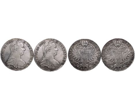 AUSTRIA. Lot of 2 silver coins.Coin 1: Maria Theresa, Taler 1780-. Vienna. Restrike.  40 mm. 28.07 g. 833/1000 Silver.The Mar