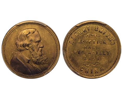 UNITED KINGDOM. Albert Smith. Brass Token, 1859. Obv: bust right. Rev: EGYPTION HALL PICCADILLY 1859 on four central lines; A