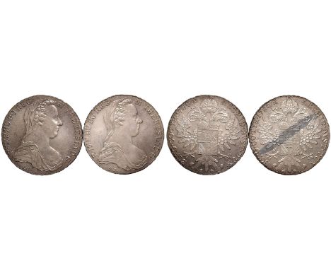 AUSTRIA. Lot of 2 silver coins.Coin 1: Maria Theresa, Taler 1780-. Vienna. Restrike.  40 mm. 28.07 g. 833/1000 Silver.The Mar