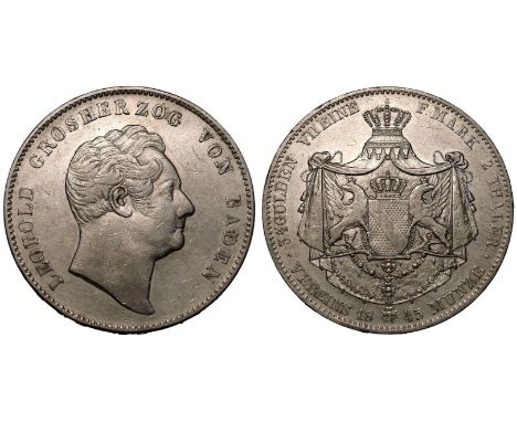 GERMANY. BADEN. Leopold I. Silver 2 Taler, 1845. Staatliche Münze Baden-Württemberg, Karlsruhe. Obv: LEOPOLD GROSHERZOG VON B