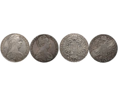 AUSTRIA. Lot of 2 silver coins.Coin 1: Maria Theresa, Taler 1780-. Vienna. Restrike.  40 mm. 28.07 g. 833/1000 Silver.The Mar