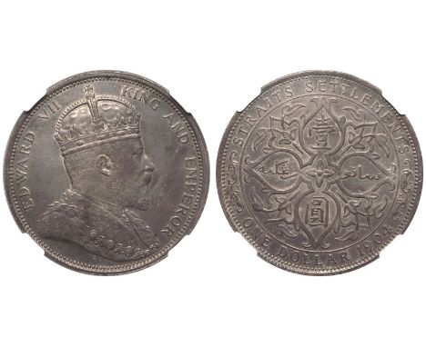 STRAITS SETTLEMENTS. Edward VII, 1901-10. Silver Dollar, 1904. Bombay. Crowned and draped bust facing right; EDWARD VII KING 