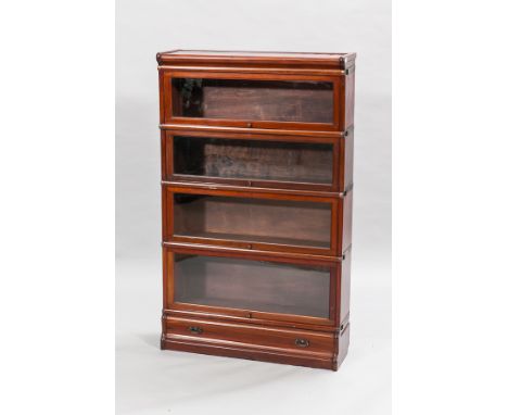 TWO GLOBE WERNICKE MAHOGANY SECTIONAL BOOKCASES
each with four glazed sections over a long drawer, each bearing label, 141cm 