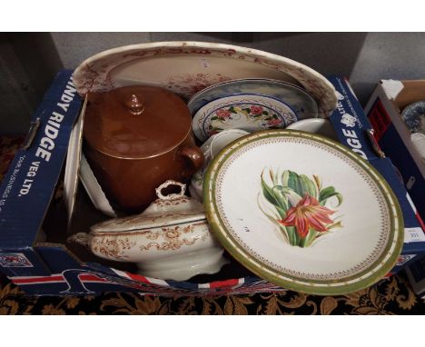 A selection of Victorian and later ceramics to include a hand-painted floral tazza, a K & Co floral decorated meat plate, a F