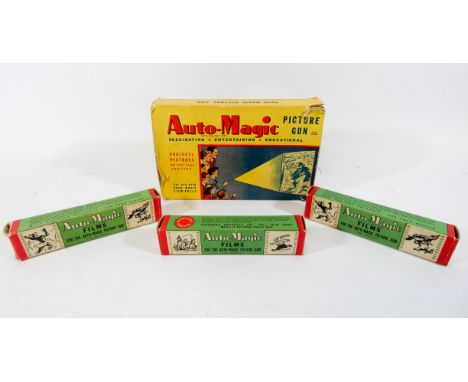 A 1930/40's American Auto magic picture gun, projector with three films and original boxes