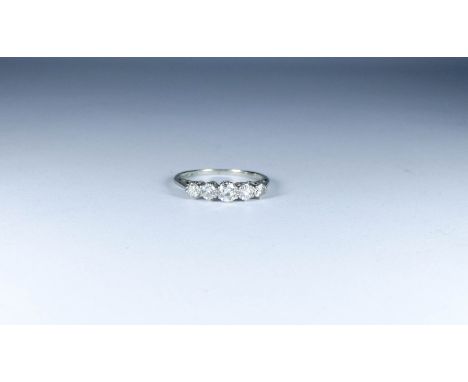 Five stone diamond half hoop ring, in 18ct white gold. Ring size K/L