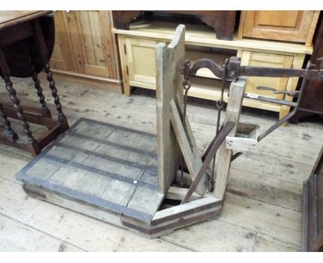 A set of old wood and iron potato weighing scales 