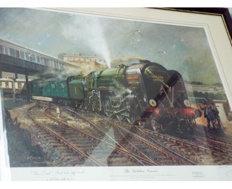Terence Cuneo - two framed limited edition prints of railway locomotives - The Golden Arrow &amp;  Autumn of Steam