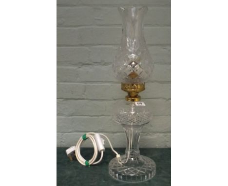 A cut glass electric table lamp with shade   Condition Report;In lovely condition. No signs of damage or restoration.