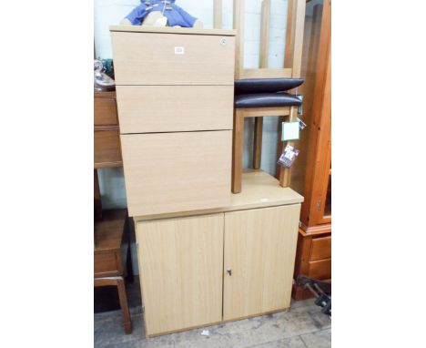 Light beech 2 door office cabinet, 2' wide and a similar 3 drawer filing cabinet