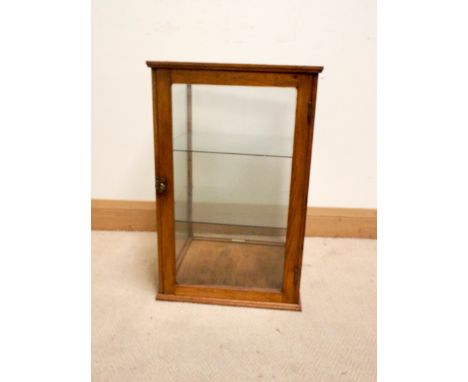 Early 20th century light oak framed counter top display cabinet 15" square 241/2" high 