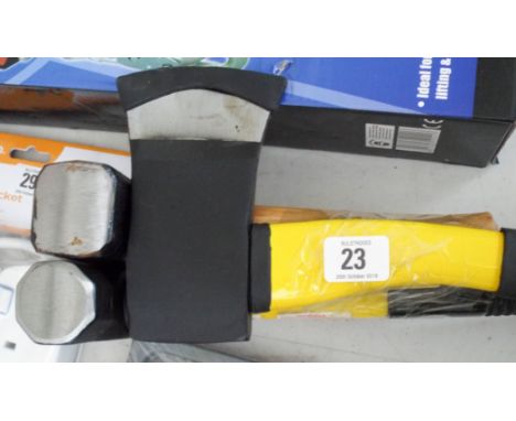 A new axe, a lump hammer and a mini sledge hammer 