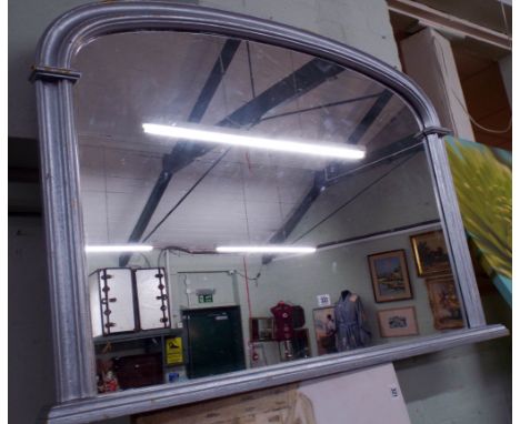An over mantle mirror in silver frame together with a screen print of a Chrysanthemum 