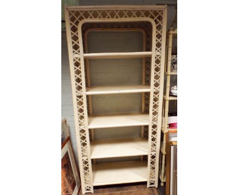 A cream painted bamboo five tier shelf display unit 3' wide 