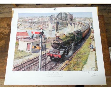 An unframed signed Limited Edition print by Cuneo of a railway locomotive entitled 'Cornish Riviera Express'